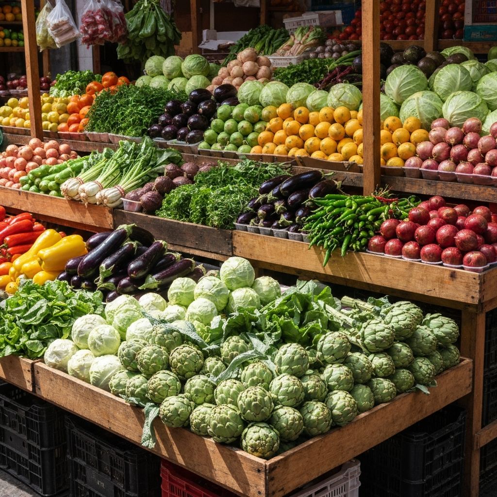 Fresh vegetables and fruits at market